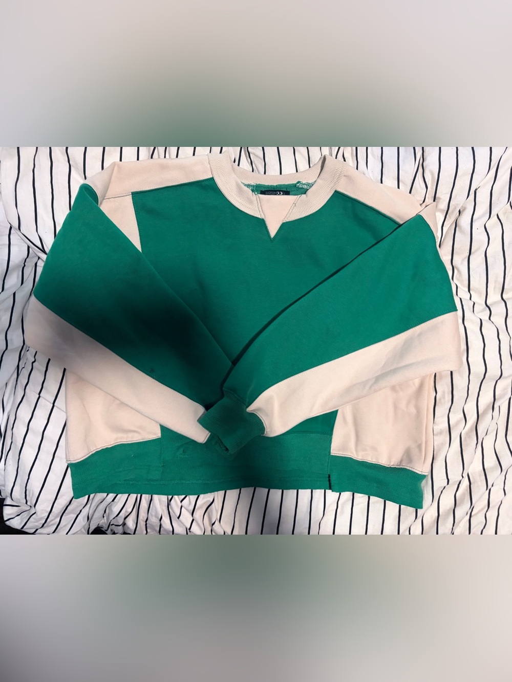Papermoon Green and Cream Colorblock Pullover